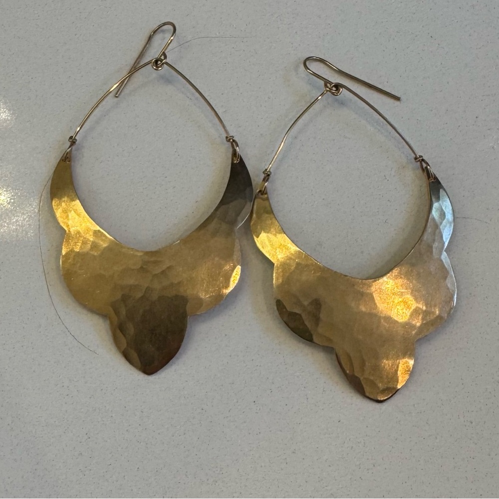Hammered Gold Dangle Earrings - image 3